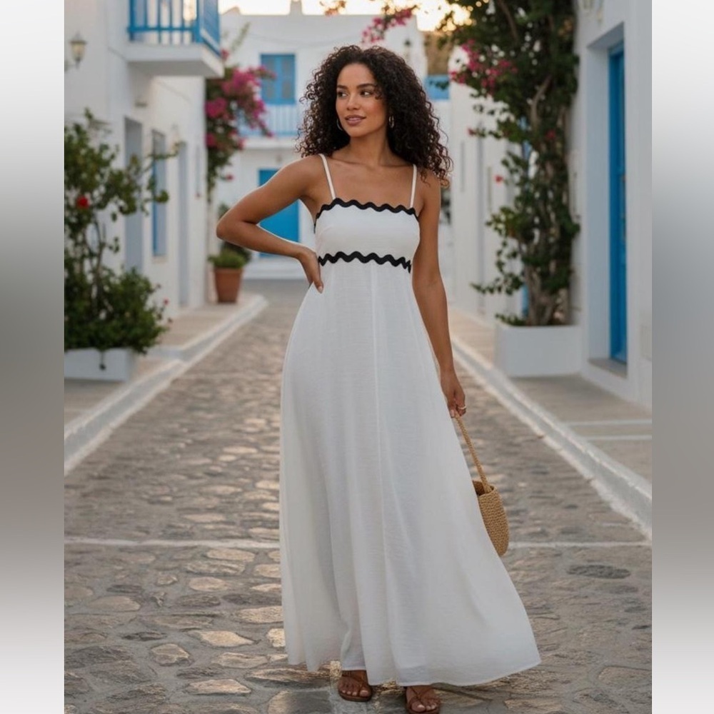 Princess Polly White Maxi Dress with Black Accents